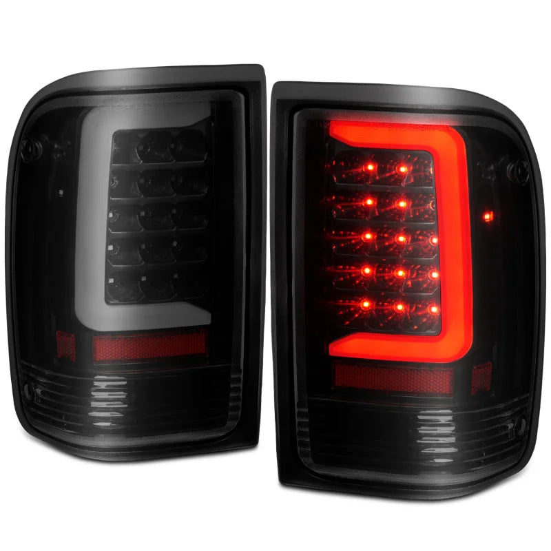 ANZO 1993-1997 Ford  Ranger LED Tail Lights w/ Light Bar Black Housing Smoked Lens - Installation View
