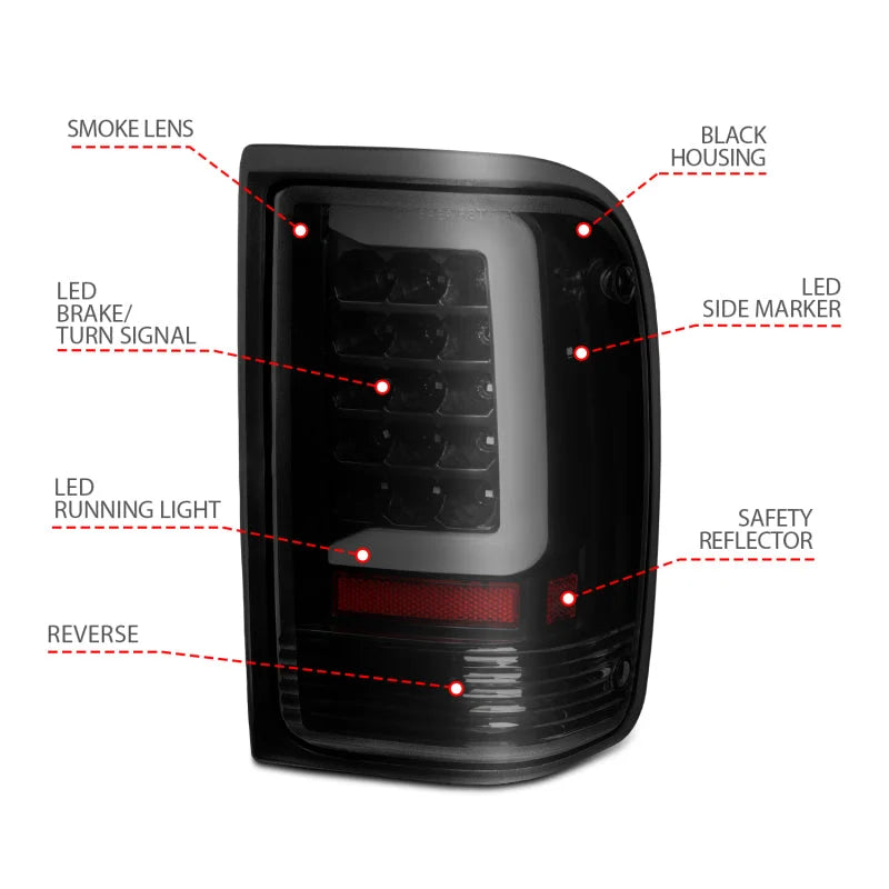 ANZO 1993-1997 Ford  Ranger LED Tail Lights w/ Light Bar Black Housing Smoked Lens - Additional View 6