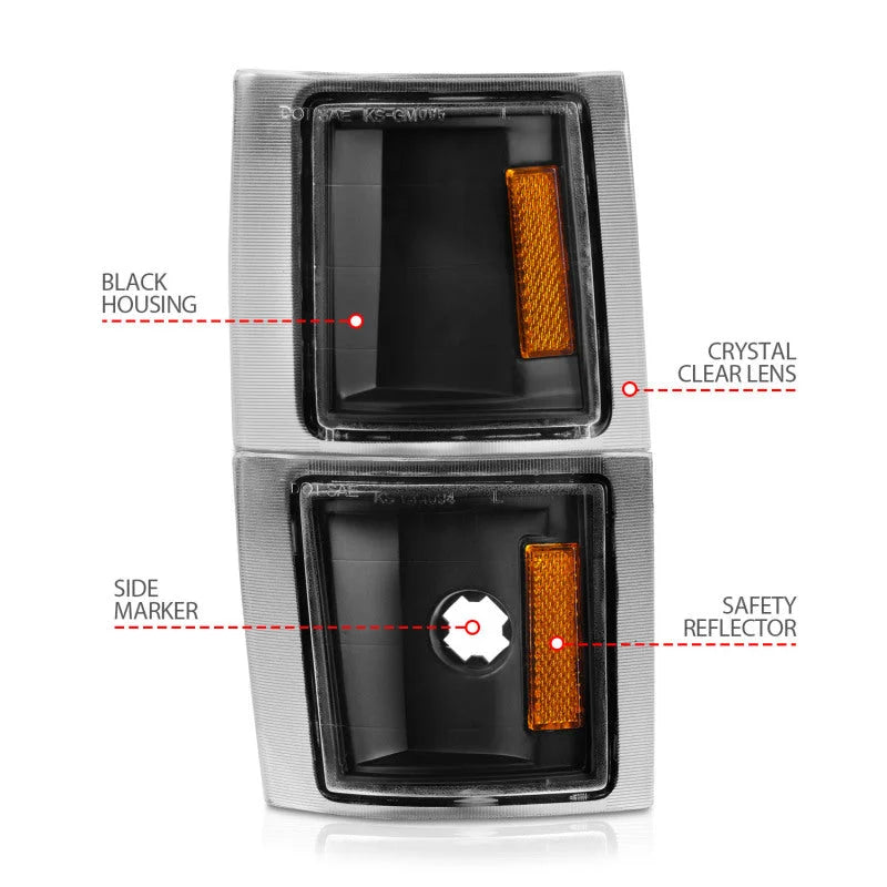 ANZO 1994-1998 Chevrolet Blazer Corner Lights Black Housing Clear Lens w/ Amber Reflector - Installation View
