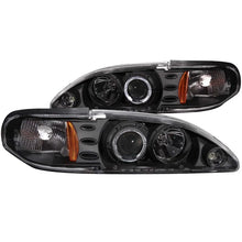 Load image into Gallery viewer, ANZO 1994-1998 Ford Mustang Projector Headlights w/ Halo Black 1pc - Main Product View