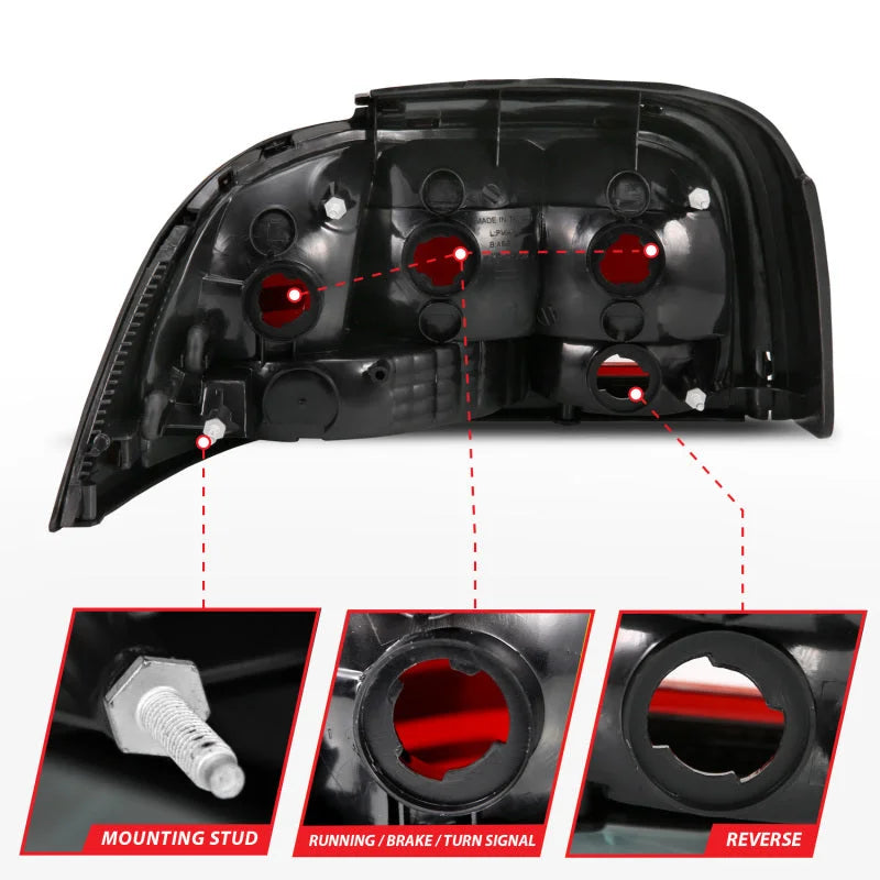 ANZO 1994-1998 Ford Mustang Taillight Dark Red Lens (OE Style) - Installation View