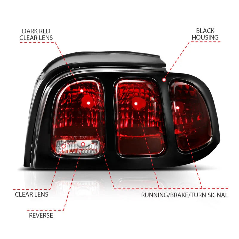 ANZO 1994-1998 Ford Mustang Taillight Dark Red Lens (OE Style) - Additional View 5