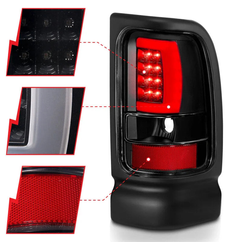ANZO 1994-2001 Dodge Ram 1500 LED Taillights Plank Style Black w/Clear Lens - Installation View