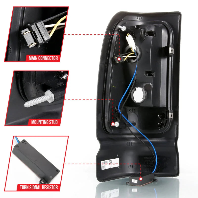 ANZO 1994-2001 Dodge Ram 1500 LED Taillights Plank Style Black w/Smoke Lens - Side View