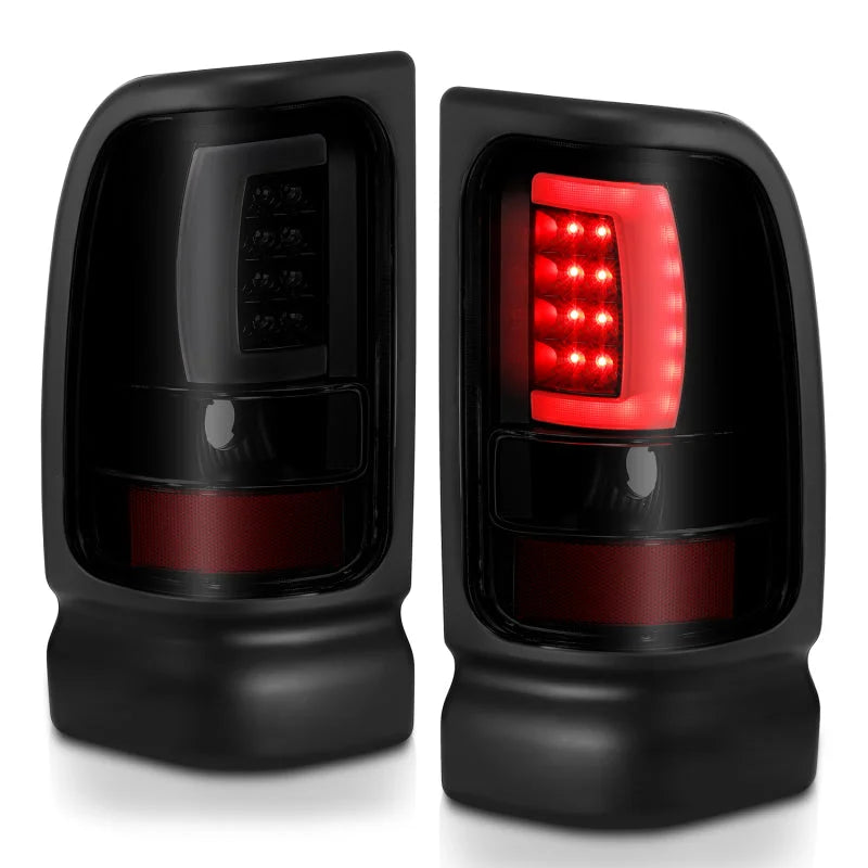 ANZO 1994-2001 Dodge Ram 1500 LED Taillights Plank Style Black w/Smoke Lens - Back View