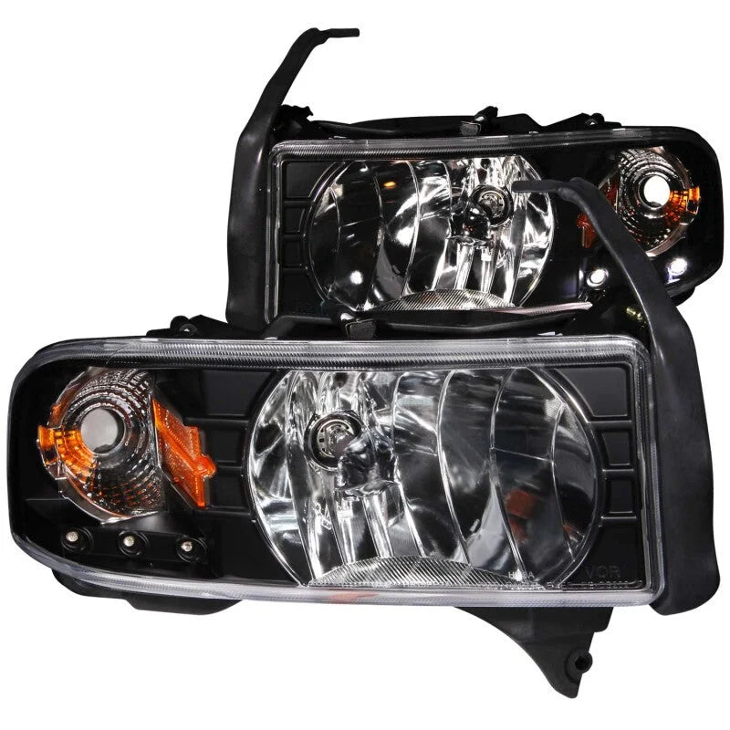 ANZO 1994-2001 Dodge Ram Crystal Headlights Black w/ LED - Main Product View
