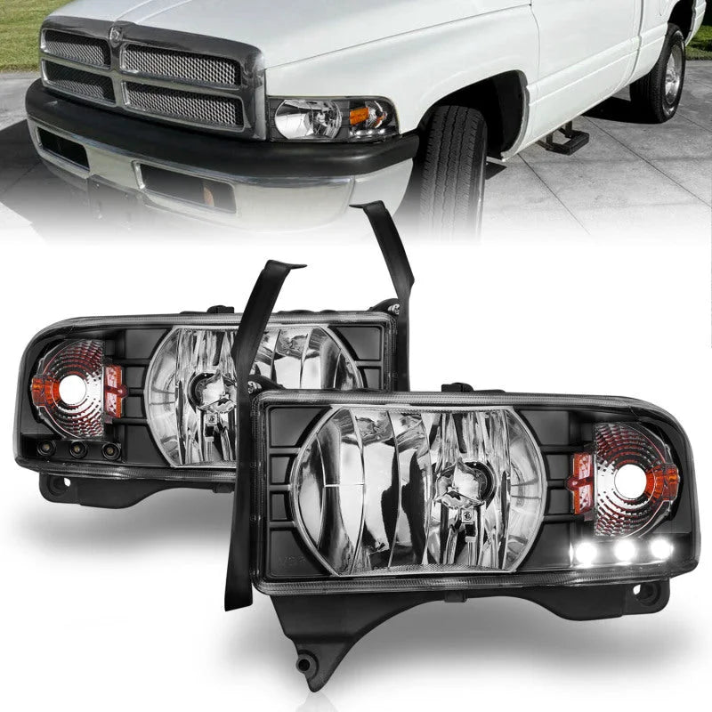 ANZO 1994-2001 Dodge Ram Crystal Headlights Black w/ LED - Side View