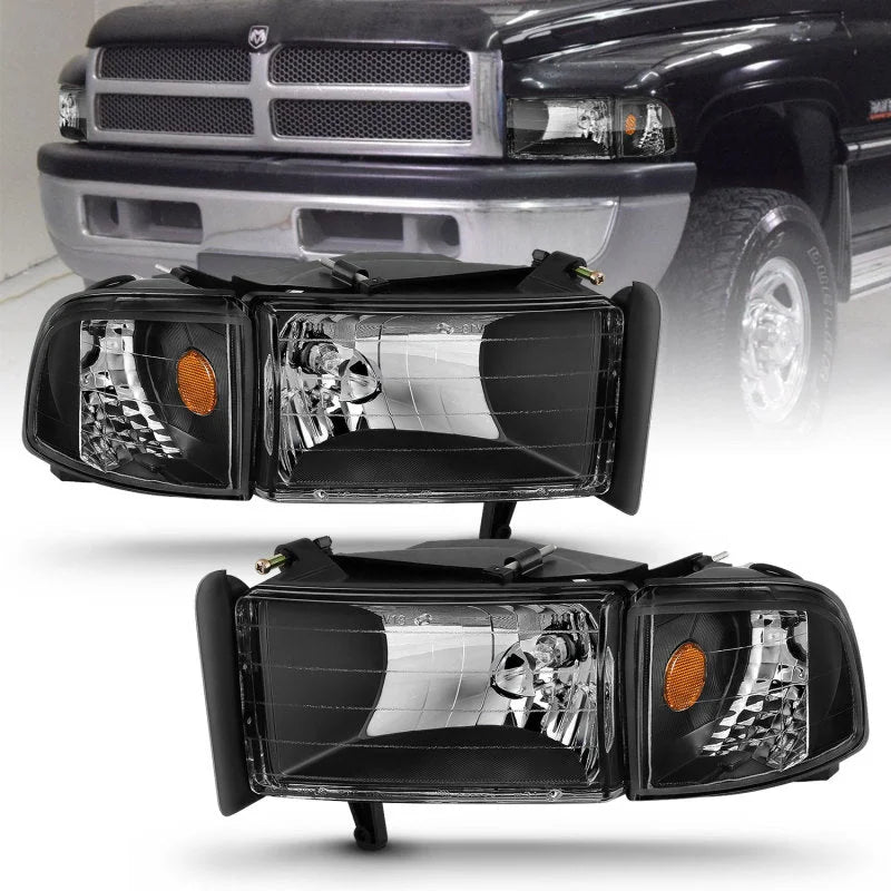 ANZO 1994-2001 Dodge Ram Crystal Headlights Black - Main Product View