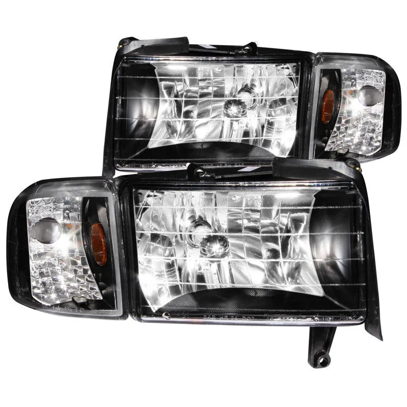 ANZO 1994-2001 Dodge Ram Crystal Headlights Black - Back View