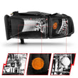 Load image into Gallery viewer, ANZO 1994-2001 Dodge Ram Crystal Headlights Black - Installation View