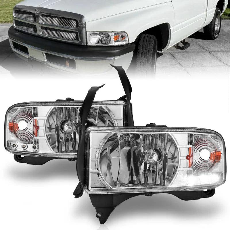 ANZO 1994-2001 Dodge Ram Crystal Headlights Chrome w/ LED - Main Product View