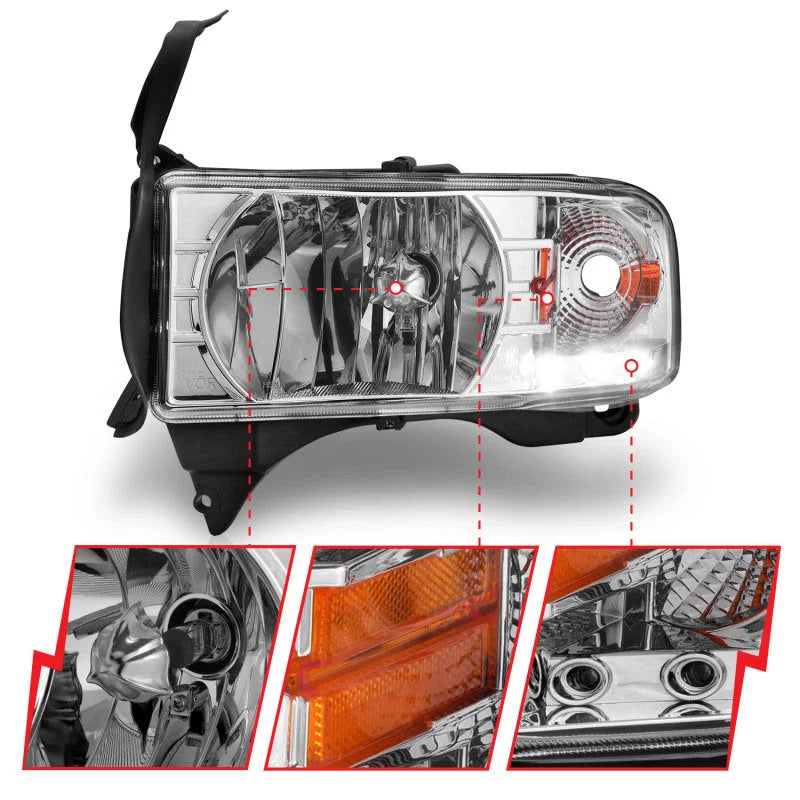 ANZO 1994-2001 Dodge Ram Crystal Headlights Chrome w/ LED - Additional View 5
