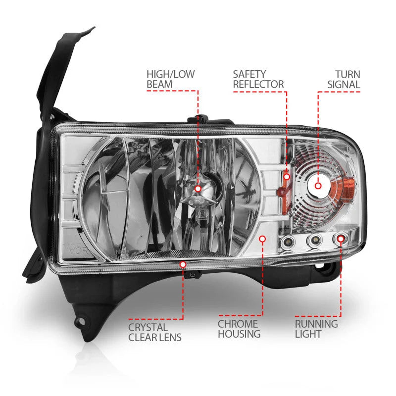 ANZO 1994-2001 Dodge Ram Crystal Headlights Chrome w/ LED - Additional View 7