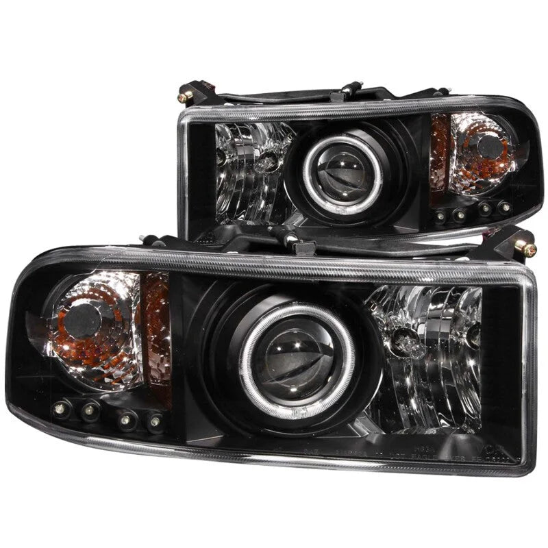ANZO 1994-2001 Dodge Ram Projector Headlights w/ Halo Black - Main Product View