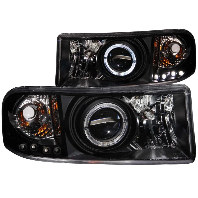 ANZO 1994-2001 Dodge Ram Projector Headlights w/ Halo Black - Main Product View