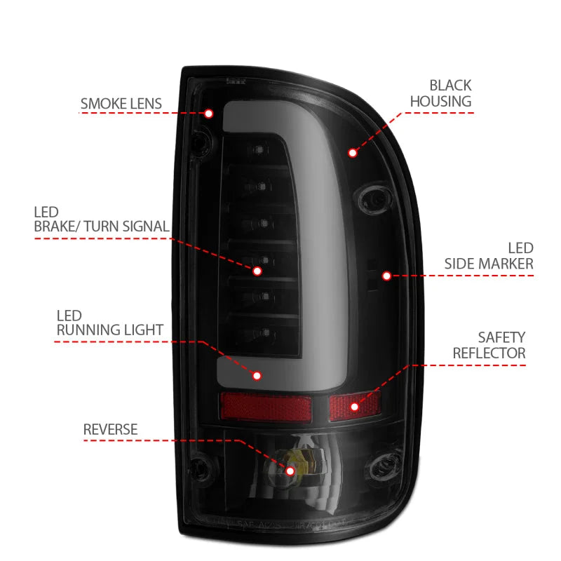 ANZO 1995-2000 Toyota Tacoma LED Taillights Black Housing Smoke Lens (Pair) - Side View