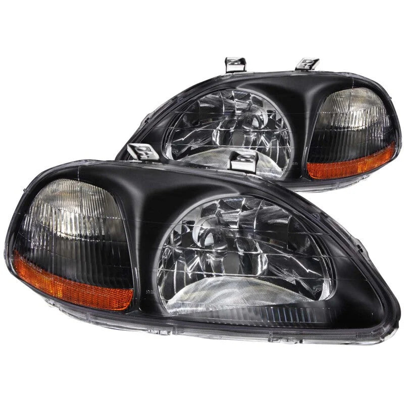 ANZO 1996-1998 Honda Civic Crystal Headlights Black - Side View