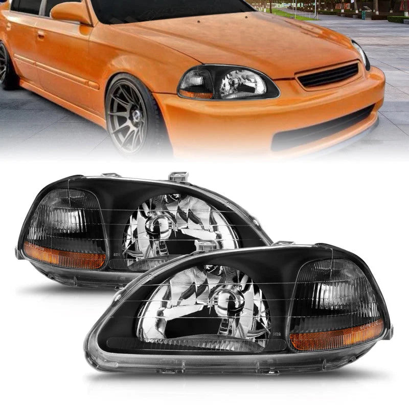 ANZO 1996-1998 Honda Civic Crystal Headlights Black - Installation View
