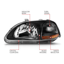Load image into Gallery viewer, ANZO 1996-1998 Honda Civic Crystal Headlights Black - Additional View 7
