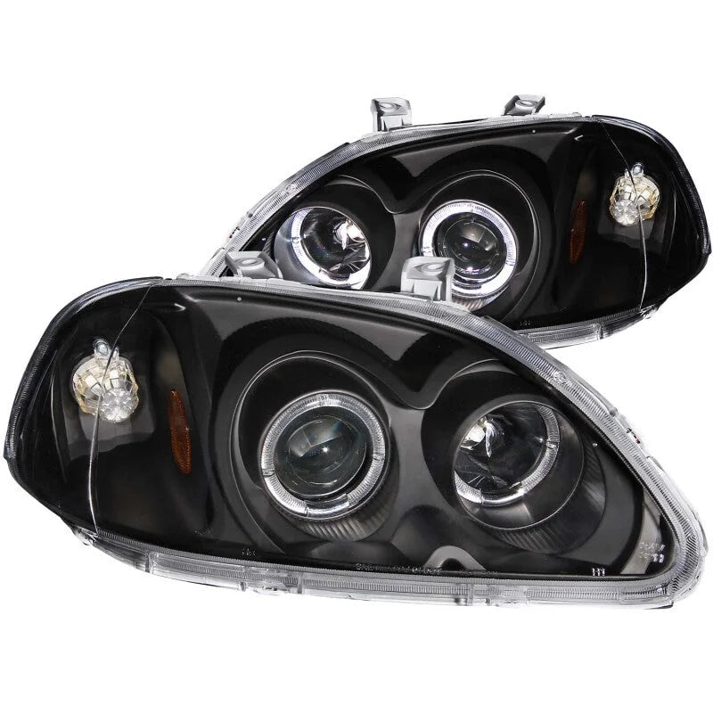 ANZO 1996-1998 Honda Civic Projector Headlights w/ Halo Black - Main Product View
