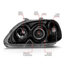 Load image into Gallery viewer, ANZO 1996-1998 Honda Civic Projector Headlights w/ Halo Black - Installation View