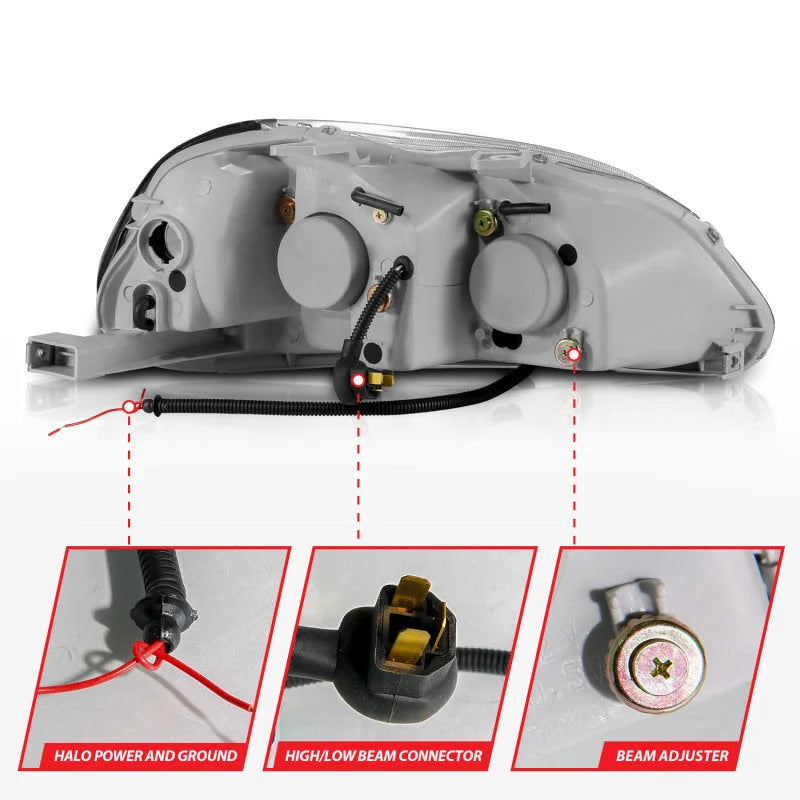 ANZO 1996-1998 Honda Civic Projector Headlights w/ Halo Black - Additional View 5