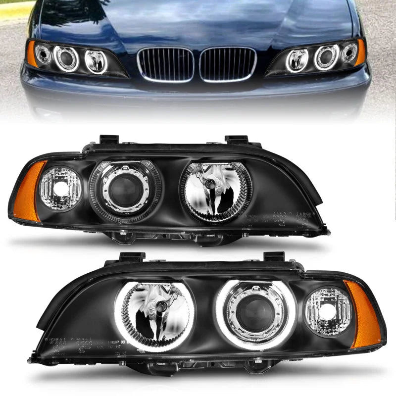 ANZO 1997-2001 BMW 5 Series Projector Headlights w/ Halo Black - Side View