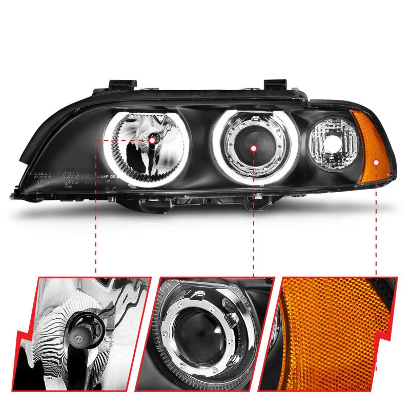 ANZO 1997-2001 BMW 5 Series Projector Headlights w/ Halo Black - Additional View 6