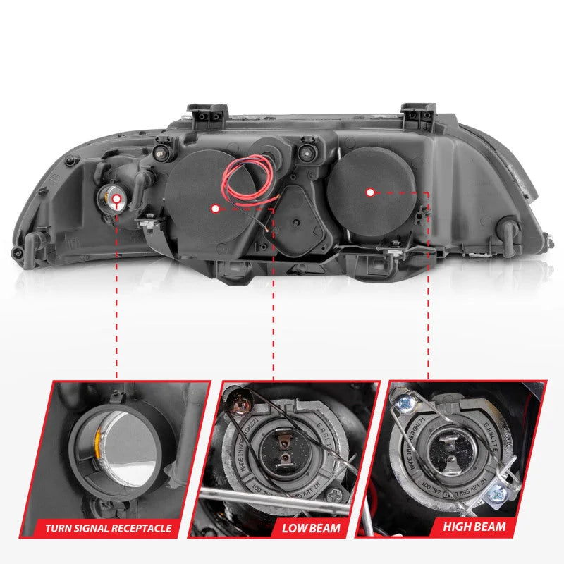 ANZO 1997-2001 BMW 5 Series Projector Headlights w/ Halo Black - Additional View 7