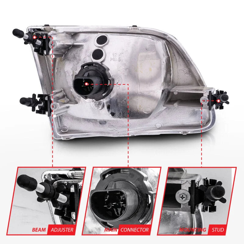 ANZO 1997-2003 Ford F-150 Crystal Headlights Chrome - Back View