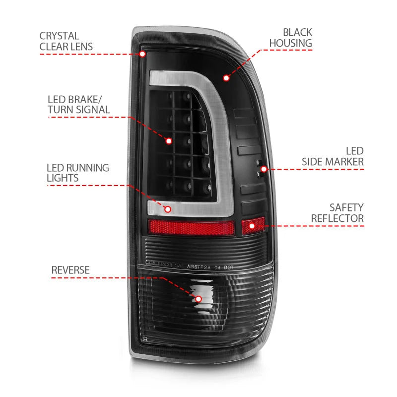 ANZO 1997-2003 Ford F-150 LED Tail Lights w/ Light Bar Black Housing Clear Lens - Side View