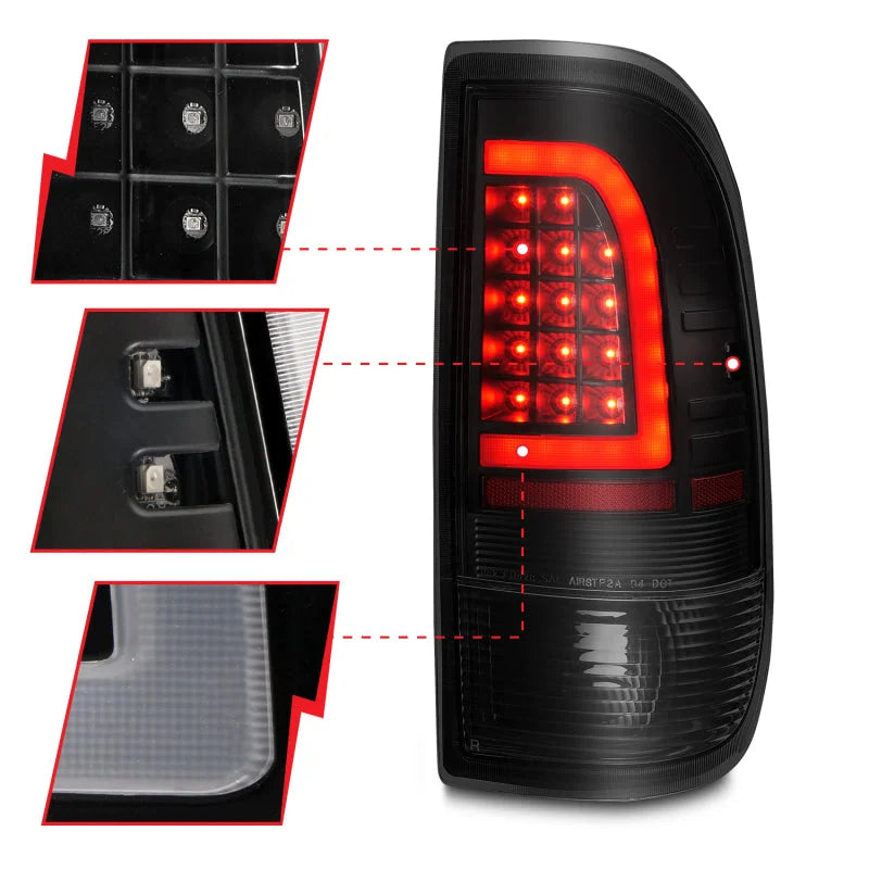 ANZO 1997-2003 Ford F-150 LED Tail Lights w/ Light Bar Black Housing Smoke Lens - Side View