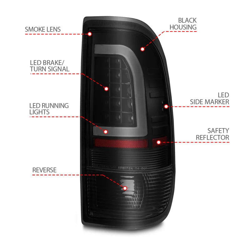 ANZO 1997-2003 Ford F-150 LED Tail Lights w/ Light Bar Black Housing Smoke Lens - Back View