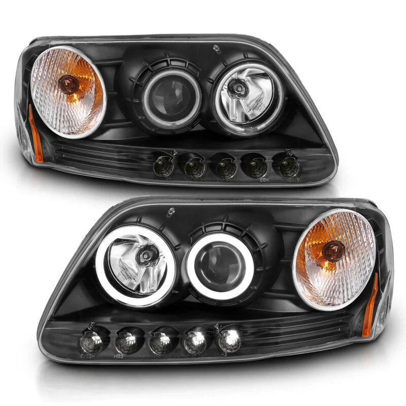 ANZO 1997-2003 Ford F-150 Projector Headlights w/ Halo Black (CCFL) - Side View