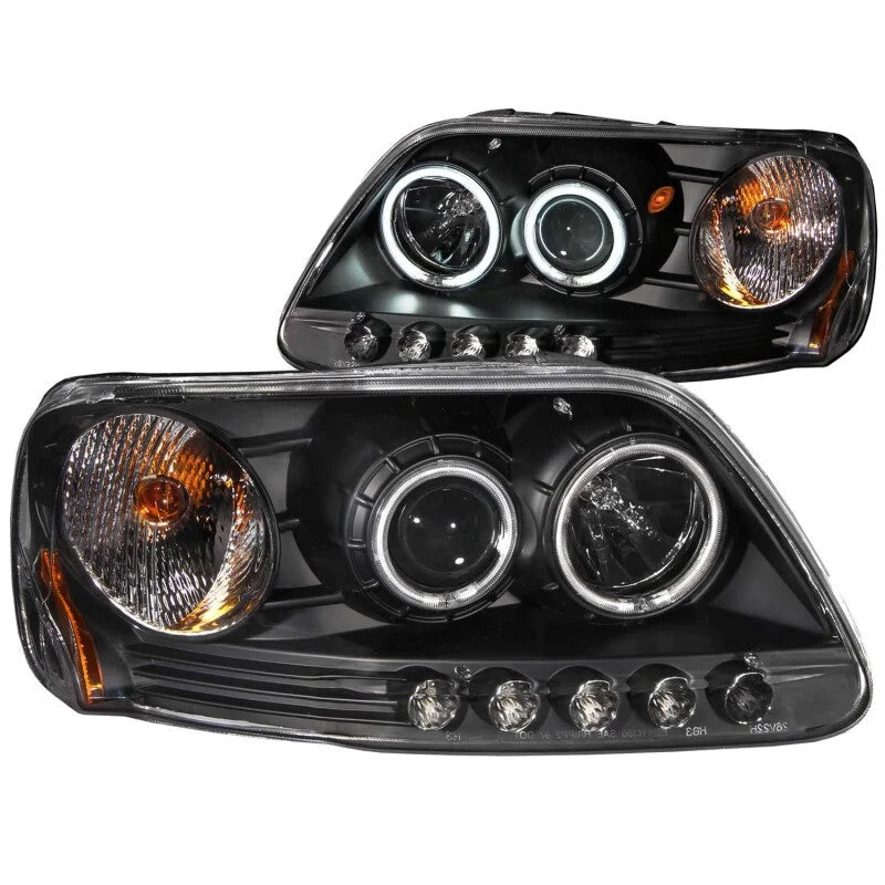 ANZO 1997-2003 Ford F-150 Projector Headlights w/ Halo Black (CCFL) - Back View
