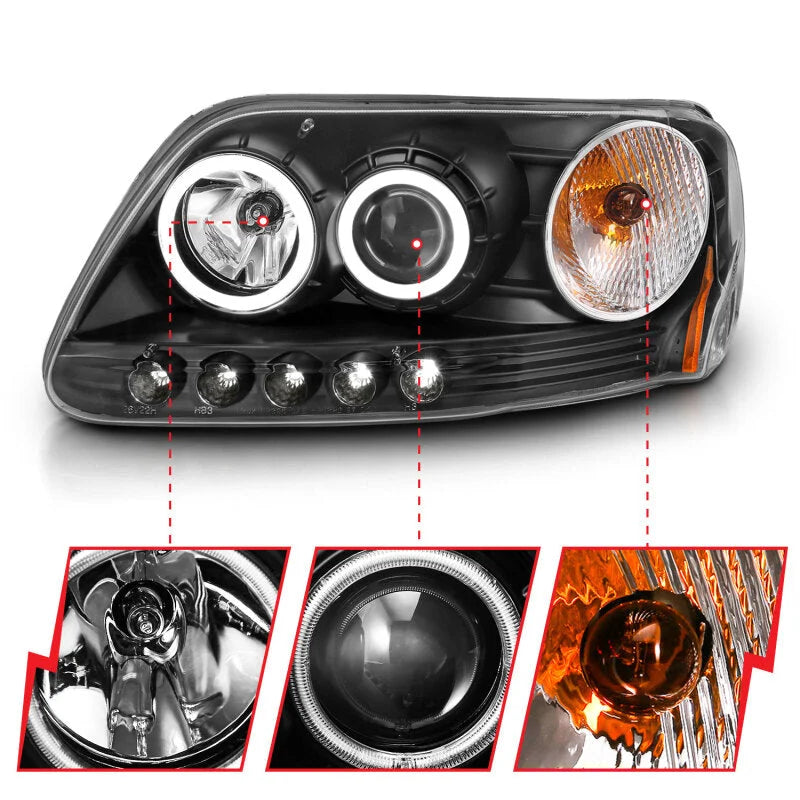 ANZO 1997-2003 Ford F-150 Projector Headlights w/ Halo Black (CCFL) - Additional View 5
