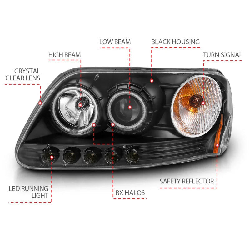 ANZO 1997-2003 Ford F-150 Projector Headlights w/ Halo Black (CCFL) - Additional View 7