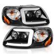Load image into Gallery viewer, ANZO 1997-2003 Ford F-150 Projector Headlights w/ Light Bar Black Housing - Side View