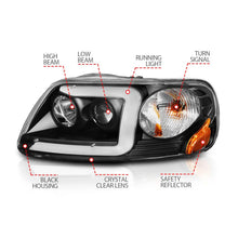 Load image into Gallery viewer, ANZO 1997-2003 Ford F-150 Projector Headlights w/ Light Bar Black Housing - Additional View 6