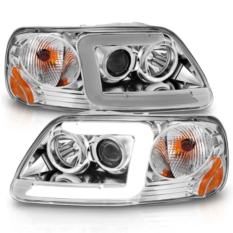 ANZO 1997-2003 Ford F-150 Projector Headlights w/ Light Bar Chrome Housing - Side View