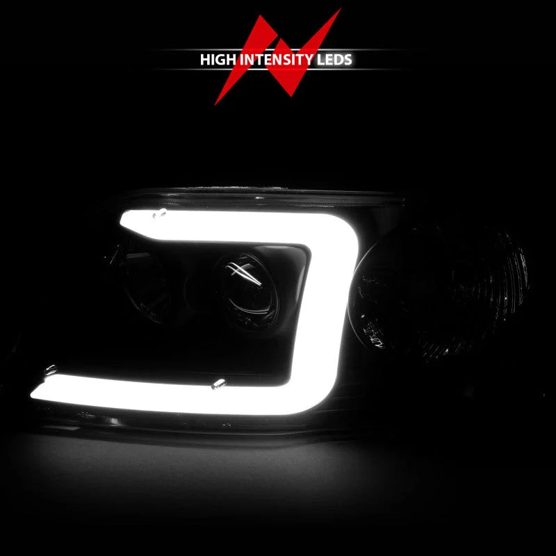 ANZO 1997-2003 Ford F-150 Projector Headlights w/ Light Bar Chrome Housing - Installation View