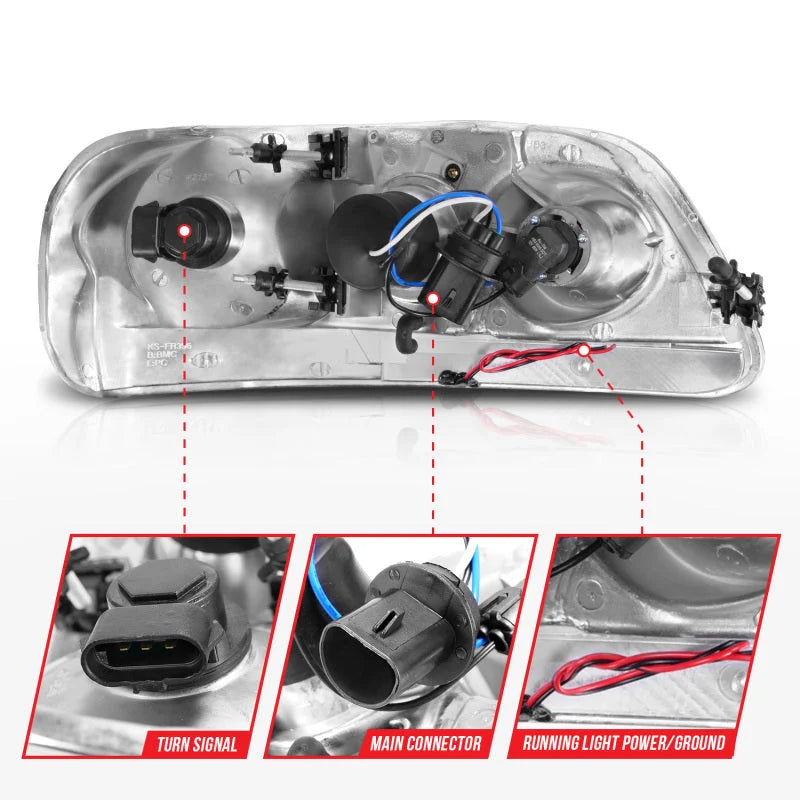 ANZO 1997-2003 Ford F-150 Projector Headlights w/ Light Bar Chrome Housing - Additional View 6