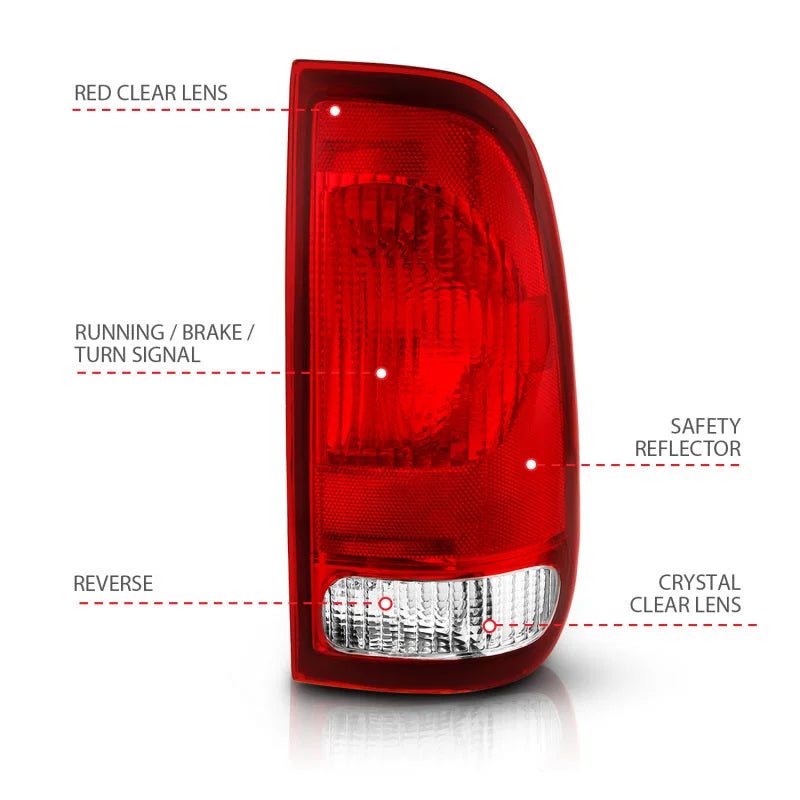 ANZO 1997-2003 Ford F-150 Taillight Red/Clear Lens (OE Replacement) - Side View