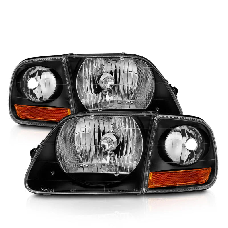 ANZO 1997-2003 Ford F150 Crystal Headlight Black w/ Parking Light - Side View