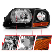 Load image into Gallery viewer, ANZO 1997-2003 Ford F150 Crystal Headlight Black w/ Parking Light - Back View