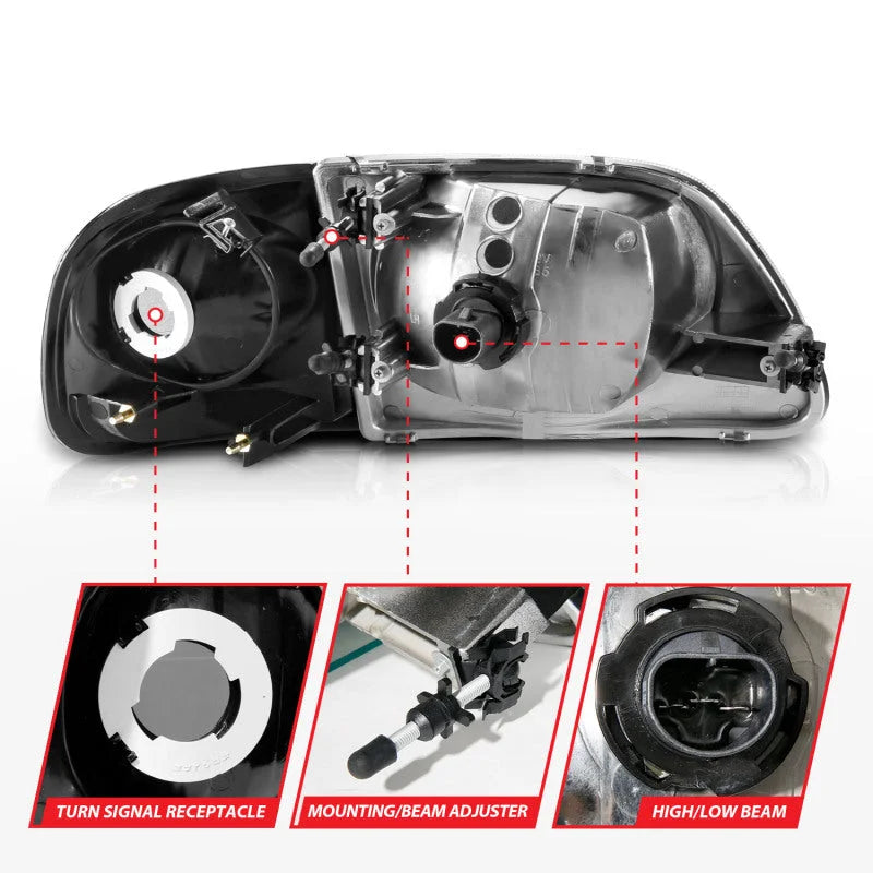 ANZO 1997-2003 Ford F150 Crystal Headlight Black w/ Parking Light - Additional View 5