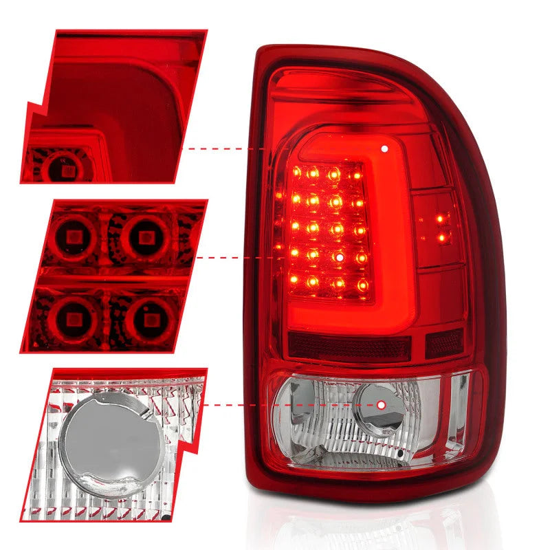 ANZO 1997-2004 Dodge Dakota LED Taillights Chrome Housing Red Lens Pair - Side View