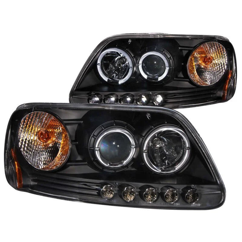 ANZO 1997.5-2003 Ford F-150 Projector Headlights w/ Halo and LED Black 1pc - Main Product View