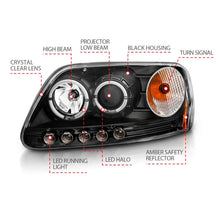 Load image into Gallery viewer, ANZO 1997.5-2003 Ford F-150 Projector Headlights w/ Halo and LED Black 1pc - Back View