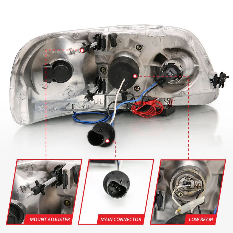ANZO 1997.5-2003 Ford F-150 Projector Headlights w/ Halo and LED Black 1pc - Additional View 6